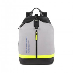 PIQUADRO DT Zaino in pelle uomo con zip e moschettone bicolore GRIGIO